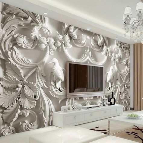 European Style 3D Relief Flower Murals Wallpaper For Living | Etsy Wallpaper Customize, 5d Wallpaper, Custom Photo Wallpaper, Silk Wallpaper, Living Room Background, Tv In Bedroom, Large Wall Decor, Design Del Prodotto, Fashion Decor