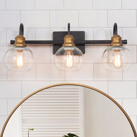 Bathroom Vanity Lighting Brushed Bronze, Black Andgold Vanity Lights, Black And Gold Bathroom Lighting, Three Light Bathroom Fixture, Bathroom Lights Black, Black And Gold Bathroom Light Fixture, Black And Gold Vanity Light, Antique Bronze Bathroom Fixtures, Black And Gold Bathroom Fixtures