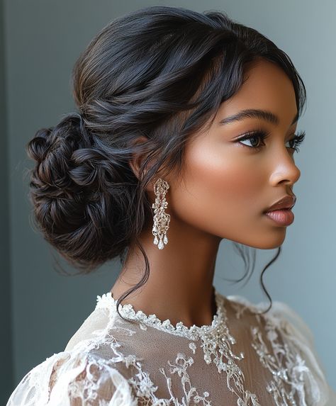 💇 Transform Glamorous Braids Updo Hairstyle with Bridesmaid Braid Updo Side Part Bridal Hair Updo, Simple Elegant Hairstyles For Black Women, Black Hairstyles For Weddings The Bride, Boho Wedding Hairstyles Black Hair, Strapless Formal Dress Hairstyles, Closure Sew In Updo, Updos For Medium Length Hair Formal, Naturally Curly Hair Bridesmaid Styles, Black Brides Hairstyles Braids