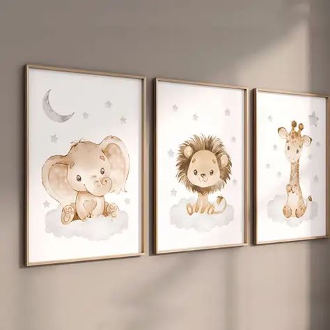 Nursery Digital Prints, Gender Neutral Nursery Animals, Neutral Animal Nursery, Lion Nursery Art, Jungle Safari Nursery, Green Baby Room, Safari Nursery Wall Art, Giraffe Safari, Playroom Prints