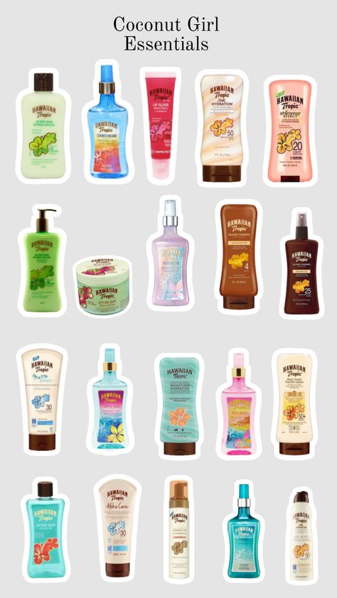 Hawaiian Products, Coconut Girl Aesthetic Outfits, Hawaiian Tropic Aesthetic, Summer Products, Hawaiian Aesthetic, Hawaiin Tropics, Tropical Body Care, Hawaiian Tropic Products, Hawaiian Tropic Perfume