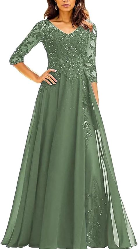 Amazon.com: Lace Applique Mother of The Groom Dresses Plus Size Mother of Bride Dress Long Chiffon Formal Evening Gowns Sage Green : Clothing, Shoes & Jewelry Dresses With Sleeve, Mother Of Groom Dress, Chiffon Formal Dress, Dress With Applique, Blouse Designs High Neck, Split Prom Dresses, Mother Of Groom, Formal Wedding Guest Dress, Long Green Dress