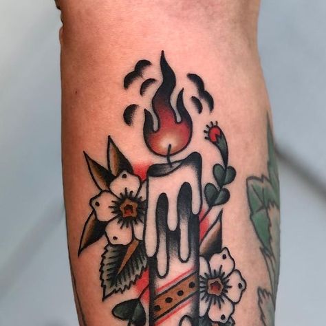 Candle At Both Ends Tattoo, Traditional Tattoo Candle, Double Ended Candle Tattoo, Candle Burning At Both Ends Tattoo, Candle Burning At Both Ends, Traditional Lantern Tattoo, Burning Candle Tattoo, Traditional Candle Tattoo, Candlestick Tattoo