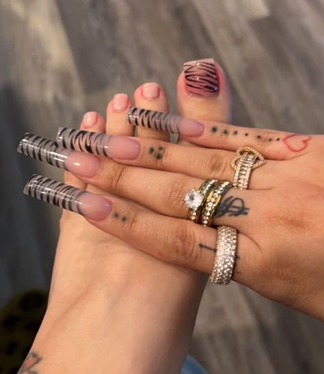 Zebra Nails Acrylic, Nails Long Acrylic, Zebra Print Nails, Zebra Nails, Acrylic Toes, Acrylic Toe Nails, Punk Nails, Grunge Nails, Simple Acrylic Nails