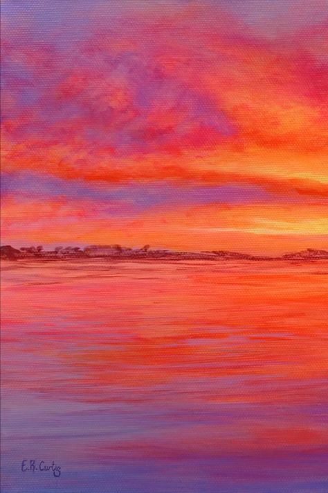 Bright Sunset Painting, Pink And Orange Sunset Painting, Water Sunset Painting, Sunset Abstract Art, Red Acrylic Painting Ideas, Pink Sunset Painting Acrylic, Sunset Background Painting, Pink And Red Painting, Pink Sunrise Painting