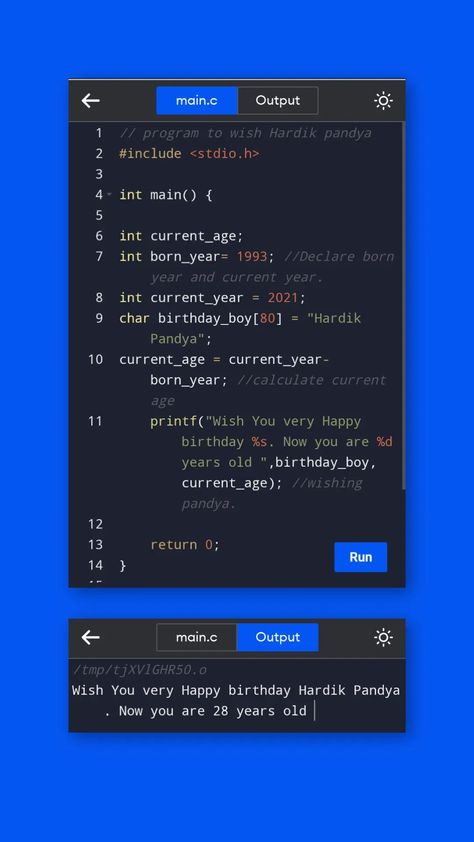 Happy birthday Hardik Pandya | In C programming C Programming Code, C Coding, C++ Code, C++ Programming, Programming Aesthetic, C Programming Learning, Programing Language, Coding Python, Programming Quote