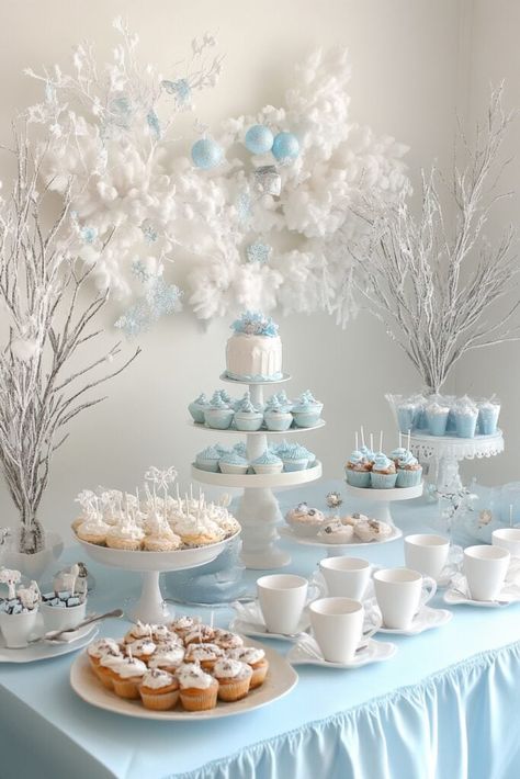 Winter Wonderland Food Table, Winter Theme Party Ideas, Winterwonder Land Theme, Winter Wonderland Treats, Winter Wonderland Food, Winter Wonderland Dessert Table, Christmas Tea Party Ideas, Popular Christmas Songs, Winter Party Themes