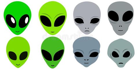 Eight Cartoon Alien Faces Icon Set. Clean stylized flat vector image set of several different alien heads on an isolated white background stock illustration Alien Face Drawing, Alien Head Drawing, Cartoon Alien Drawing, Alien Faces, Alien Illustration, Alien Stickers, Alien Eyes, Alien Cartoon, Cartoon Alien