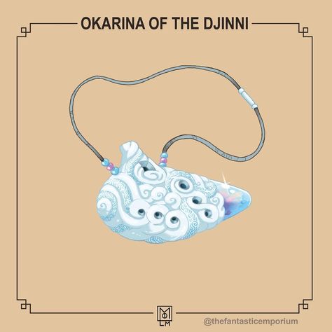 The Fantastic Emporium on Instagram: “OKARINA OF THE DJINNI The crystalline sound of a distant wind eases the soul of the ones who listen to this instrument, dreaming of shapes…” Bard Instruments, Dnd Bard, Instruments Art, Props Concept, D D Items, Dnd 5e Homebrew, Dnd Dragons, Magic Items, Fantasy Props