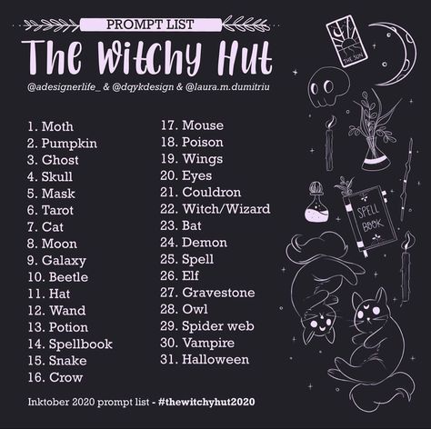 Sketchbook Prompts, 30 Day Art Challenge, Witch Drawing, Drawing Challenges, Prompt List, Drawing Desk, October Art, Art Challenges, Journal Challenge