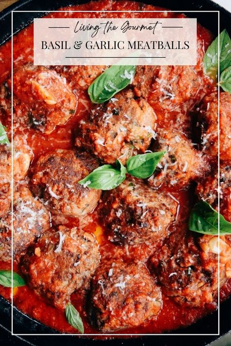 Basil Meatballs Ground Beef, Basil Meatballs, Garlic Meatballs, Flexitarian Recipes, Slow Carb, Basil Recipes, Beef Meatballs, Hearty Stews, Supper Recipes