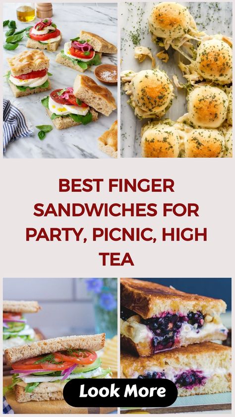 Check our top favorite delicious finger sandwiches, you will find the perfect appetizer for your next event. These finger sandwiches have everything from classic cucumber sandwiches to savory vegetarian options. Best Party Finger Sandwiches, Sandwiches For High Tea, Yea Party Sandwich Recipes, Best Finger Sandwich Recipes, Make Ahead Finger Sandwiches, Recipes For Afternoon Tea Parties Food, Garden Spread Finger Sandwiches, Finger Sandwiches For Picnic Traditional Tea Sandwiches, High Tea Finger Sandwiches, High Tea Picnic Ideas, High Tea Finger Food, Caprese Tea Sandwich, Tea Time Sandwiches Recipes, Picnic Afternoon Tea, Fancy Sandwiches Ideas Parties, Finger Sandwiches Recipes Easy