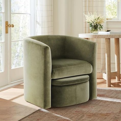 Amazon.com: COLAMY Upholstered Velvet Barrel Accent Chair with Storage Ottoman, Morden Living Room Side Chair, Single Sofa Armchair with Lounge Seat for Bedroom/Office/Reading Spaces, Green : Home & Kitchen Seat For Bedroom, Ottoman Green, Reading Spaces, Barrel Accent Chair, Chair With Storage, Green Accent Chair, Storage Chair, Velvet Accent Chair, Arm Chairs Living Room