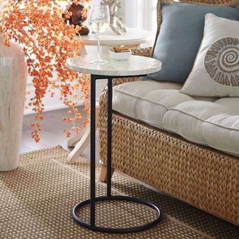 Mother-of-Pearl Round C-Table | Pier 1 Imports Marble Stool, World Market Furniture, Marble Stools, Modern Tv Room, Marble Top Side Table, Marble End Tables, Marble Side Table, C Table, Small Stool