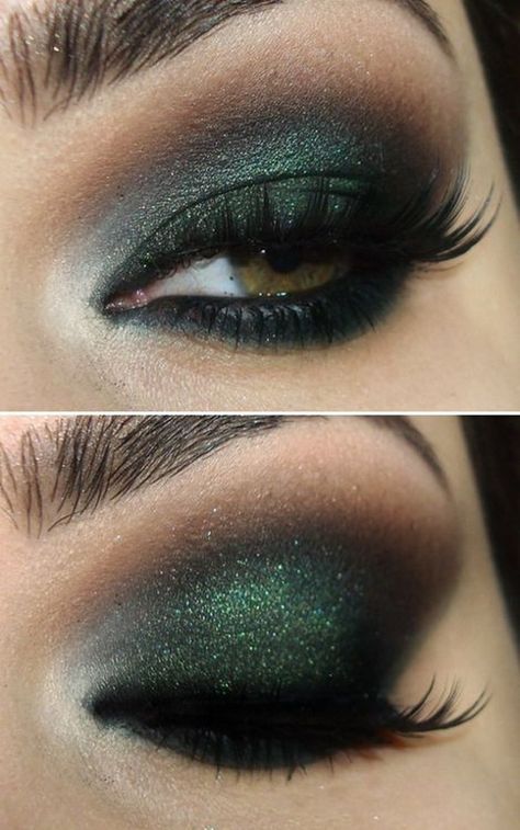 Emerald hues aren't just for clothing this season. Use a rich green eyeshadow to complete your smokey eye. Click to shop eyeshadows. Black Eye Makeup, Smokey Eye Makeup Look, Green Smokey Eye, New Years Eve Makeup, Makeup Tip, Green Makeup, Makijaż Smokey Eye, Winter Makeup, Green Eyeshadow