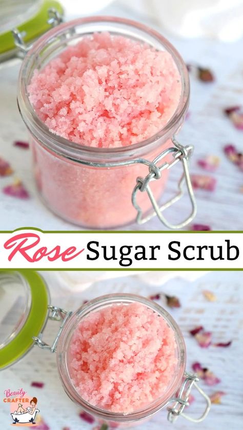 Rose Sugar Scrub, Rose Scrub, Mint Sugar Scrub, Scrub Skin, Diy Sugar Scrub Recipe, Diy Body Scrub Recipes, Lemon Sugar Scrub, Lip Scrub Recipe, Lip Scrub Homemade