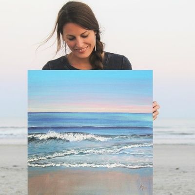 Diy Beach Painting, Easy Ocean Painting, Ocean Painting Easy, Beach Painting Easy, Abstract Ocean Painting, Beach Art Painting, Ocean Backgrounds, Painting Easy, Painting For Beginners