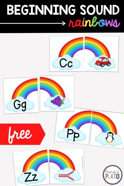 Beginning Sound Rainbows - Playdough To Plato Rainbow Unit Kindergarten, Rainbow Language Activities Preschool, Rainbow Literacy Activities, Rainbow Lesson Plans Preschool, Color Lesson Plans, Mfw Kindergarten, March Preschool, Weather Activities Preschool, Rainbow Lessons