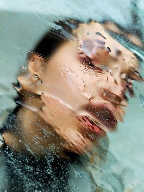 Water Reflection Portrait, Reflective Photoshoot, Water Portrait Photography, Transparent Photography, Refraction Photography, Masks Photography, Water Portrait, Distortion Photography, A Level Photography