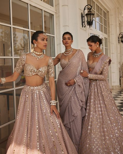 #VvaniVats "Jugmug" collection with glimmering mirror work and sequins; available at #AashniOnline for the brides and bridesmaids to-be who want to shine the brightest on those special days. Shop worldwide: 🌏aashniandco.com For any assistance or for booking an appointment please write to us on: 💌 customercare@aashniandco.com 📞WhatsApp +91 83750 36648 #AashniAndCo Multi designer store, Indian designers, Bridal wear, Bridal lehenga Flower Lehenga, Full Sleeves Blouse, Bridesmaid Indian, Mirror Blouse, Bridesmaid Dresses Indian, Indian Bridesmaid Dresses, Bridesmaid Lehenga, Indian Wedding Gowns, Indian Bridesmaids