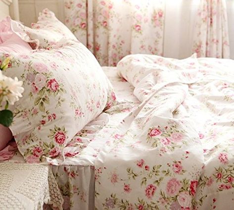 Amazon.com: FADFAY Elegant And Shabby Floral Bedding Set Bulgaria Rose Duvet Cover with Sheer Bedskirt Exquisite Craft 100% Cotton,Full Size 4 Pieces: Bedding & Bath Vintage Bedding Set, Princess Bedding Set, Shabby Chic Decorating, Lace Bedding Set, Cheap Bedding Sets, Bed Cover Sets, Floral Bedding Sets, Lace Bedding, Princess Bed