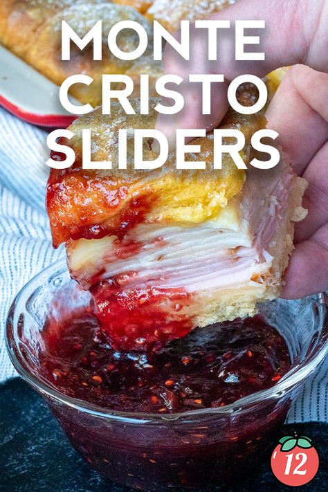 Monte Cristo Sliders, Party Sliders, Monte Cristo Sandwich, Everything At Once, Slider Sandwiches, 12 Tomatoes Recipes, Appetizer Sandwiches, Monte Cristo, 12 Tomatoes