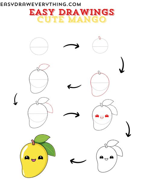 Cute mango drawing Mango Drawing For Kids, Mango Sketch, Mango Drawing, Learning Drawing, Minecraft Drawings, Drawing Lessons For Kids, Fruits Drawing, Easy Drawing Tutorial, Easy To Draw