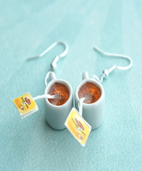 (1) Earrings Page 6 | Jillicious charms and accessories Alt Earrings, Tea Earrings, Mini Cups, Creative Earrings, Lipton Tea, Mini Jewelry, Weird Jewelry, Miniature Things, Bottle Earrings