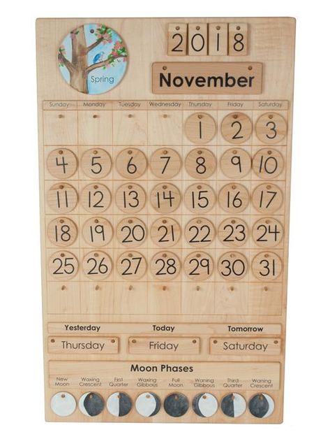 Montessori Calendar Ideas, Reggio Calendar, Montessori Calendar, Reggio Inspired Classrooms, Family Day Care, Wooden Calendar, Calendar Craft, Classroom Calendar, Early Learning Centre