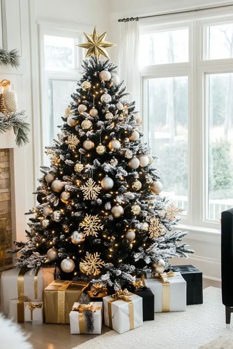 The Magic of Monochromatic: Black and White Christmas Tree Ideas That Wow – Arts and Classy Classy Christmas Tree Decorations, Christmas Tree White Theme, Christmas Decor Ideas Black And Gold, Black White And Champagne Christmas Tree, Classy Christmas Tree Decor, Christmas Tree White And Black, Christmas Tree Decorations 2024, White Christmas Tree Ideas Color Schemes, Christmas Tree Ideas Classy