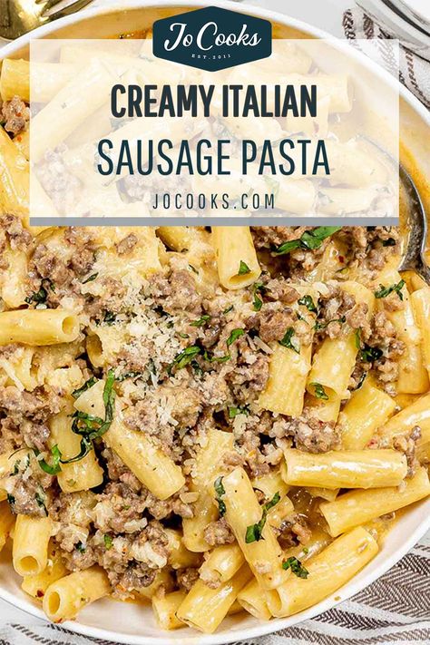 Craving a quick yet scrumptious weeknight dinner? You can't go wrong with this Creamy Italian Sausage Pasta! Made in one skillet and ready in 30 minutes, this dish is the perfect blend of flavors and textures. A must-try recipe for pasta lovers! 🍝 #CreamyItalianSausagePasta #QuickDinnerIdeas #OneSkilletMeals #EasyWeeknightDinners Italian Sausage Recipes Easy, Boscaiola Recipe, Creamy Italian Sausage Pasta, Creamy Rigatoni, Sweet Italian Sausage Recipes, Italian Sausage Recipes Pasta, Easy Sausage Recipes, Creamy Sausage Pasta, Comfort Pasta Dishes