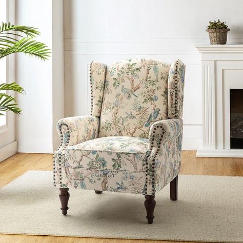 Floral Wingback Chair, Wingback Accent Chair, Accent Chairs & Armchairs, Wingback Armchair, Room Ambiance, Upholstered Accent Chairs, Transitional Decor, Upholstered Arm Chair, Accent Chairs For Living Room