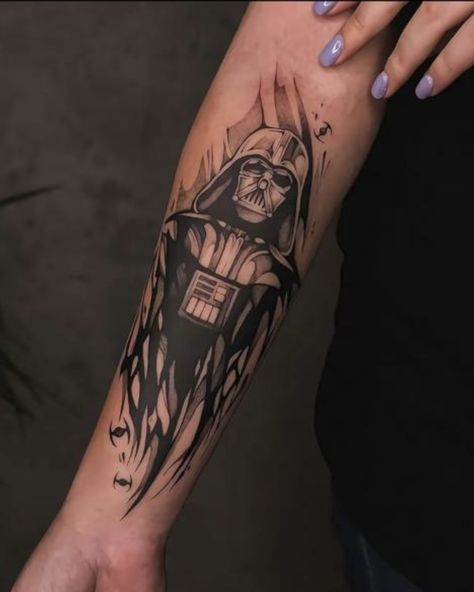 Meaningful Star Wars Tattoo, Star Wars Forearm Tattoo Men, Anakin Vader Tattoo, Darth Vader Tattoos, Star Wars Tattoo Anakin, Colby Tattoo, Star Wars Tattoo For Men, Anakin Tattoo, Star Wars Tattoo Design