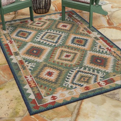 Foundry Select Aadon Moroccan Ivory/Green/Red Indoor / Outdoor Area Rug | Wayfair Geometric Living Room, Lodge Style, Bed In Living Room, Rugs Vintage, Unique Loom, Botanical Pattern, Geometric Area Rug, Weaving Patterns, Outdoor Area Rug