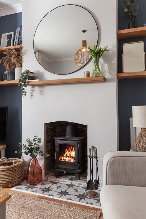 Fish Cross Cottage - Scandinavian - Living Room - Cornwall - by Warren French Interiors | Houzz Cottage Scandinavian, Small Cottage Interiors, Victorian Seaside, Scandi Living Room, Navy Living Rooms, French Interiors, Living Room Decor Fireplace, Cottage Interior, Cosy Living Room