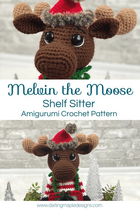 Crochet Shelf Sitters, Moose Crochet Pattern Free, Crochet Moose Pattern Free, Moose Crochet Pattern, Crocheting Animals, Crochet Figures, Crochet Moose, Christmas Scent, Christmas Amigurumi