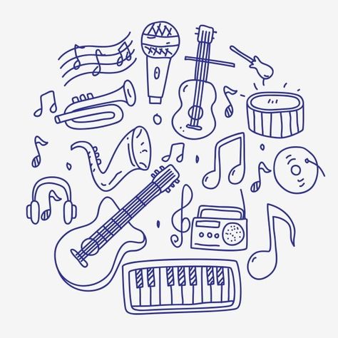 Music Subject Design, Cute Music Drawings, Singing Doodle, Music Doodles Aesthetic, Piano Doodle, Music Drawings Doodles, Music Subject, Concert Drawing, Singing Illustration