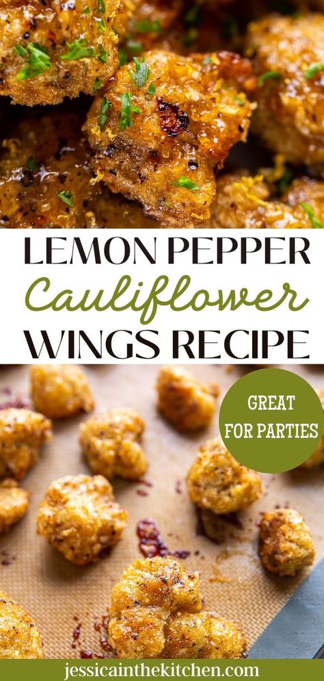 Vegan Lemon Pepper Wings, Vegan Wing Sauce, Lemon Pepper Veggies, Copycat Buffalo Wild Wings Cauliflower Wings, Coliflower Wings Recipes, Cauliflower Chicken Wings, Airfryer Cauliflower Wings, Cauliflower Wing Recipes, Fried Califlour Wings