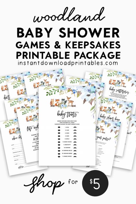 18 Baby Shower Games and Keepsakes Printable Package - Woodland Animals - Instant Download - Instant Download Printables Baby Shower Games Free, Journaling Printables, Forest Baby Showers, Bridal Shower Planning, Late Night Diapers, Free Baby Shower, Forest Baby, Free Wedding Printables, Baby Bingo