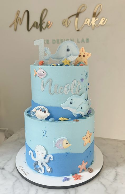 Two-layer Marine theme cake.  #CakeArt #CakeDecor #CakeDecor #MarineThemeCake ##PrimoAnnoCake Marine Theme, Baby Birthday Cakes, Theme Cake, Cake Art, Baby Birthday, Themed Cakes, Birthday Cakes, The Sea, Cake Decorating