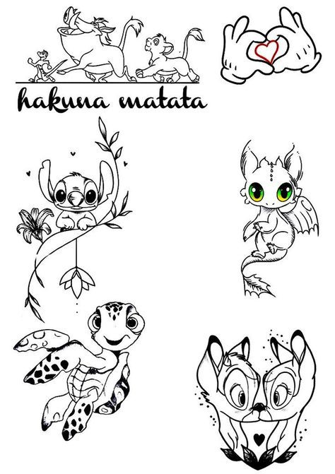 Disney Sticker Tattoo, Disney Lover Tattoo, Stitch Flash Tattoo, Disney Character Tattoos Ideas, Disney Tattoo Drawings, Lilo And Stitch Tattoos, Disney Flashsheets Tattoo, Small Disney Tattoo Ideas, Flash Tattoo Disney