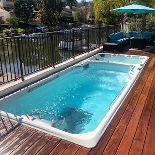 Swim Spa Deck, Swim Spa Landscaping, Backyard Pool And Spa, Endless Pools, Pool Deck Plans, Endless Pool, Mini Pool, Above Ground Pool Decks, Backyard Renovations