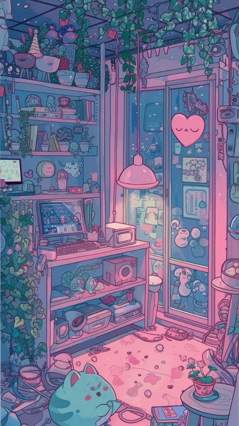 Lofi Iphone Wallpapers, Seerlight Aesthetic, Kawaii Illustration Wallpaper, Cute Pixel Wallpaper, Kawiia Wallpaper, Pink Lofi Aesthetic, Lofi Aesthetic Wallpaper, Cute Kawaii Wallpapers, Aesthetic Lofi Art