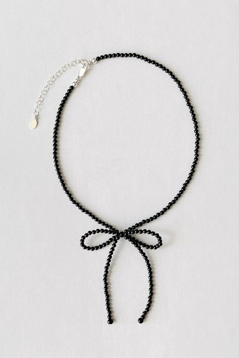 Beaded Bow Necklace, Beaded Bow, Bow Necklace, Onyx Bead, Vancouver Canada, Jewelry Inspo, Sterling Silver Bead, Black Onyx, Silver Beads