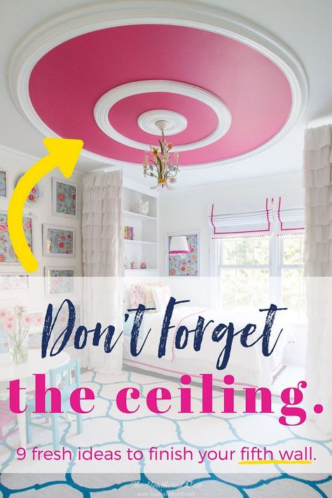 DON'T FORGET the ceiling!! 9 fresh ceiling design ideas to make your ceiling a standout!! #ceilingdesign #fifthwall #ceilingdesignideas #ceilingideas via @heathernest Diy False Ceiling, Ceiling Art Diy, Ceiling Embellishments, Ceiling Art Ideas, Creative Ceiling Ideas, Ceiling Accents, Living Room False Ceiling Design, Room False Ceiling Design, Room False Ceiling