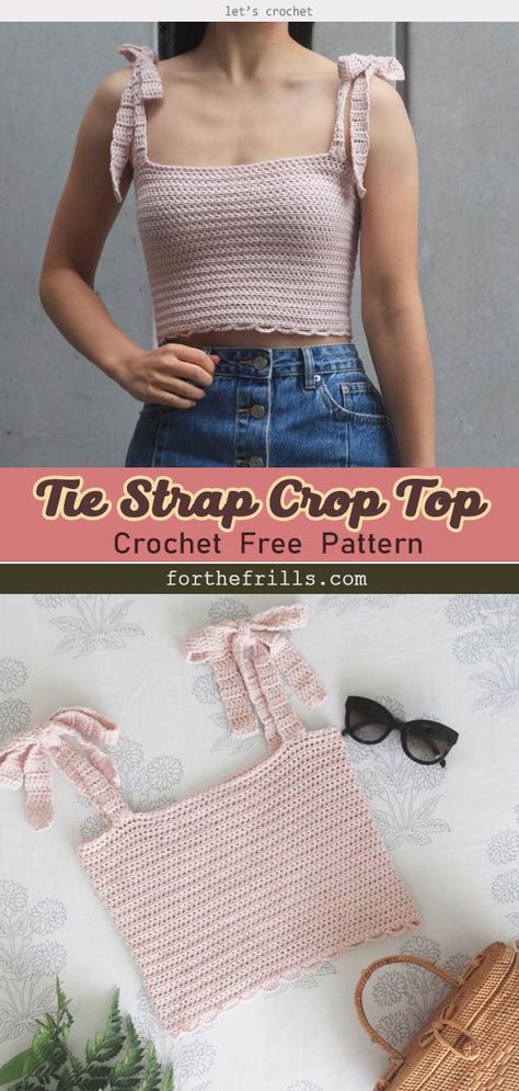 Crotchet Crop Top Free Pattern, Free Shirt Crochet Patterns, Simple Crochet Tank Top Pattern, Crochet Free Patterns Top, How To Crochet A Crop Top, Crochet Top Straps, Cute Knitted Tops, Crochet Top Free Patterns, Crochet Top Big Bust