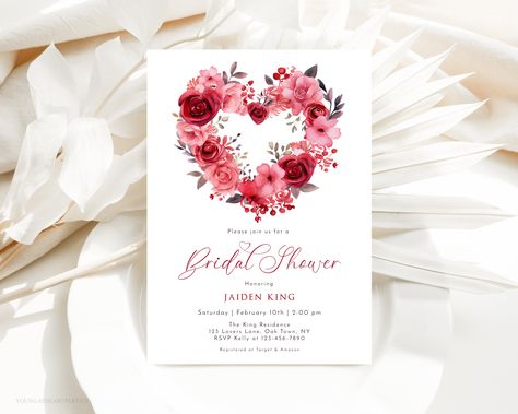 Valentine Wedding Shower Ideas, Valentine Invitations, Themed Bridal Shower, Heart Party, Heart Themed, Bridal Shower Invitations Templates, Flower Invitation, Heart Wreath, Valentine Wedding