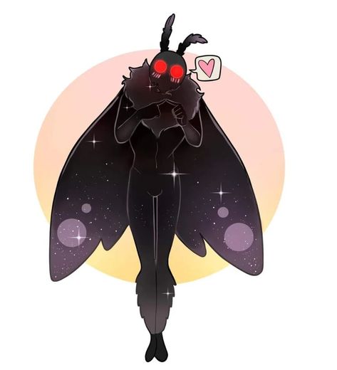 Mothman Fanart Cute, Cryptid Drawing Reference, Mothman Character Design, Mothman Crafts, Moth Man Drawing, Mothman Costume Diy, Cryptid Drawings, Cryptid Illustration, Mothman Drawing