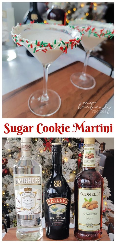 sugar cookie martini Sugar Cookie Cocktail, Sugar Cookie Martini Recipe, Easy Martini, Vanilla Vodka Drinks, Easy Christmas Cocktail, Sugar Cookie Martini, Christmas Martini Recipes, Mistletoe Martini, Chocolate Martinis