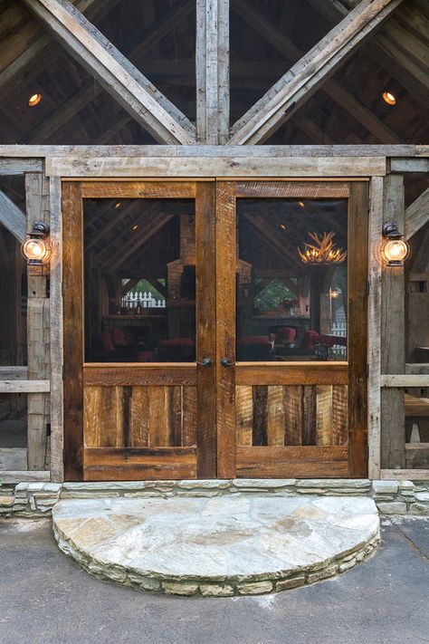 We can customize your entry doors. Enclosed Pavilion, Rustic Patio Doors, Rustic French Doors, French Barn Doors, Gambrel House, Exterior Sliding Barn Doors, Apartment Christmas Decor, Exterior Barn Doors, Rustic Wood Doors